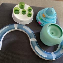 Three cat toys all in good condition. No longer used by my cats.

Cat Water fountain with spare filter. Only used a few times but cats not interested.