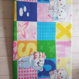 180 x 200 cm foam playmat. Very useful when the baby starts sitting up with support and is learning to roll over/crawl. Few wear and tear marks as shown in the last 2 pics but doesn't affect use. Contactless collection.