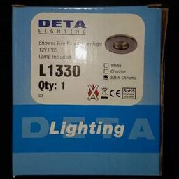 Joblot 25x Fire Rated Satin Chrome Downlights 12v Deta L1330 IP65 Lamps Included.

Selling qty. of 25 boxed for £45 instead of rrp. £75 hence each cost less than £2 bargain this is due space needed.

Comes without 12V transformers it's easy finding these, I recommend Sensio LED Electronic Driver 30W 12V + 6 Way Connector from toolstation this will light 6 downlights in single 12v transformer.
Unused remaining total is qty. of 175 downlights.
