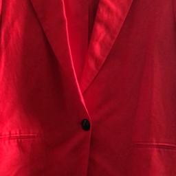 Stunning Red linen single breast jacket. Size 12-14 loose fitting black buttons worn once  so perfect condition. Really stylish jacket