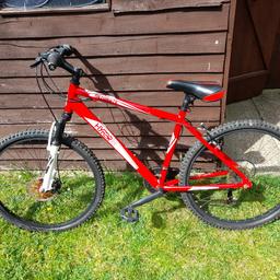 Hi Selling my hyper detonate 26inch wheels 21 speed mountain bike it has front disc brake I have put new disc and caliper on shamano gears ready to ride new tyres not long a go just don't use any more need space. £50
(COLLECTION ONLY)