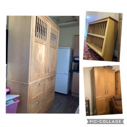 Lovely maple wood solid, quality kitchen furniture. I am gutted that I can’t use them in my new kitchen. Reluctant sale.
Measurements are in CM

Larder unit 50D x 120W x 207H
Coat and shoe cupboard 37D x 100D x 207H
Plate rack 32D x 104W x 88H

 Collection only. Very heavy will need 2 people and van. Cupboards split in half for ease of transportation.
