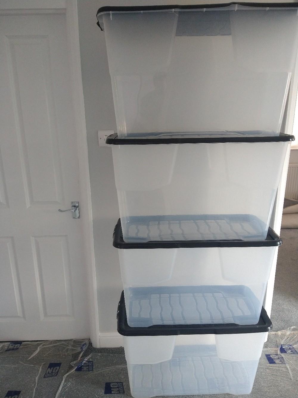 4 STORAGE BOXES WITH LIDS STACKABLE 100 LITRE in Southend-on-Sea for £8 ...