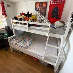 White Double Bunkbed with Single Top Bunk and ladder, only 18 months old few little minor marks nothing major will come with single mattress if required