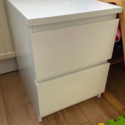 IKEA malm bedside drawers
White
Two draws. One draw has a mark inside. See photos. 
Good condition. Please see photos. 

If you still see this advert, it means it’s still for sale.