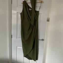 Ted baker size 4 khaki one shoulder dress, worn twice And has been dry cleaned since. In great condition. Size 4 ted baker fits approx size 12- 14-16
