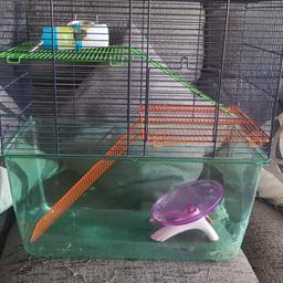 3 storey cage
cost over £40 from pets at home.
food bowl and water bottle
i bought exercise wheel extra
some staining in a couple of corners