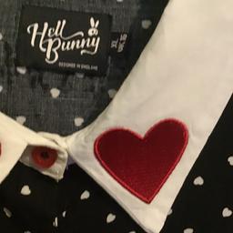 Hell Bunny size XL/16 black blouse, with small white heart detail. Red heart on collar. Worn only once.