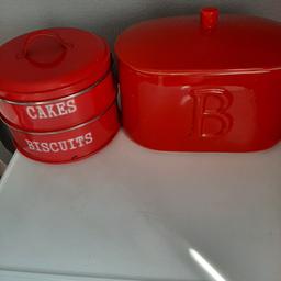 RED CAKE ,BISCUIT TINS ,RED BREAD STORAGE