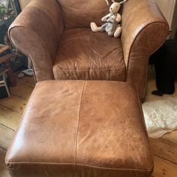 You are buying an amazing leather armchair and matching footstool, both in great condition. Selling a matching corner sofa also.