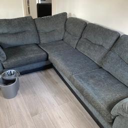 2 years old grey material and black leather corner sofa good condition collection Ashford £100 need gone ASAP.