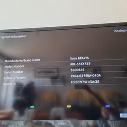 55" inch size TV, comes with TV stand.
Listing as spared and repairs. None of the HDMI port appears to work, I can play videos from a USB device. 

Not sure about freeview as I don't pay for TV license so I can't test that nor do I have any AV devices to test that port. Sound works fine, no issues with the screen at all.

Screen is 1080p and isn't a Smart TV. Collection only, post code: SE8 4SS