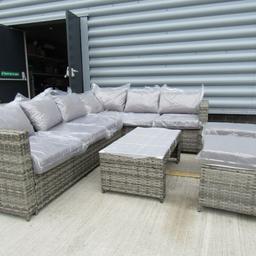 Brand new Rattan sets in grey with grey cushions
2.4mt x 1.8mt sofas, tempered glass topped table, with 2 stools, that slide under table when not in use
Assembly is required
Comes in 2 boxes for collection or delivery
Box sizes 165 x 38 x 74cm each
We are taking deposits to order a set when they arrive
They go fast, so if you want one, dont miss out be hanging on till closer the date, as last time they were all reserved before they landed
free local delivery
£50 deposit secures a set, this can be paypal, and balance on delivery, cash or bank transfer
Due to shipping delays, these will now be with us at the end of June, sorry for the delay