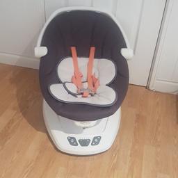 Perfect condition ( as new)
you can adjust it into the desired hight fir your baby.
it is very soft and comfortable with different soothing music
it is batteries and mainly operated, however the cable for the charger is missing.
you can use 4 D batteries.
collection only please 