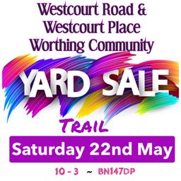 Saturday 22nd May 10-3
We have 14 sellers down Westcourt Rd & Westcourt Place that will be selling an array of items outside their homes. bargains galore. 
The forecast is looking ok for Saturday, a bit cloudy but the wind is dropping so it will be fine. 
If you missed your flyer and would like to join in selling, please private message me there’s still time to join in. 
You don’t want to miss out, this is going to be big!