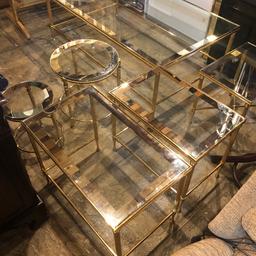 Glass tables in good condition 
Dimensions 120cmx70cm
                       60cmx35cm
                       50cmx33cm
                       43cmx30cm 
Glass table dimensions 
                        38cm
                        27cm 
Price is negotiable