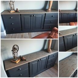 Possibly one of the heaviest pieces I've ever refurbished ... Solid pine sideboard, dovetail joints to the drawers. Matt black finish to the exterior, dark urban wax finish to the top. This measures a whopping 183cm long. 76cm tall and 38cm depth. Plenty of storage. Viewing very welcome Cronton Village Widnes