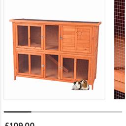 Bought this rabbit hutch 6 months ago for my little girl. It has been made so we can have 2 rabbits in there separate ( covered the hole) but this can be removed to put the stairs back in. 
£109 new.
