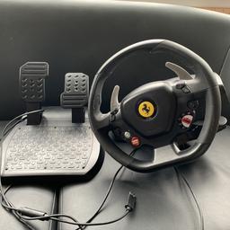 Working wheel and pedal combo.
Been refurbished to fully working, with some new parts.
Good and cheap wheel for casual racing gamers.
Thrustmaster ferrari 458 Xbox 360 and PC wheel.