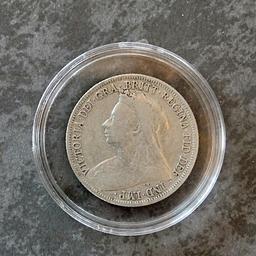 1898 .925 SOLID SILVER QUEEN VICTORIA (OLD VEILED HEAD).. SHILLING IN COIN CAPSULE.. EF GRADE.. 🌟FREE POSTAGE 🌟