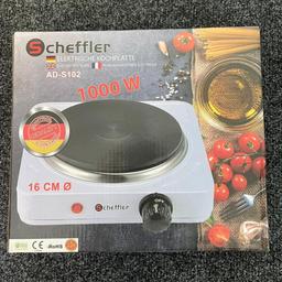 Brand new
Post - £6 dpd next working day
Sorry no offer
German brand

✅ CAST IRON - This 1000W hot plate has high quality and durable cast iron heating elements for quick and sustained heating with solid plate of 155mm.

✅ THERMOSTATIC ADJUSTABLE TEMPERATURE CONTROLS- Make heating much easier - With thermostatic control from simmering to boiling, heating has never been more easy or simple.

✅ COMPACT & PORTABLE, NON-SLIP RUBBER FEET - This hot plate is not only compact for easy storage, but also portable. We built this hot plate with safety and convenience in mind - The feet of this single hot plate is non-slip.

✅ OVERHEAT PROTECTION, INDICATOR LIGHT - This safety feature avoids danger when the temperature of the hot plate goes too high. The indicator light turns off immediately and when temperature is back to normal, it turns back on and heating resumes.

✅ ALTERNATIVE USES: Highly versatile, table-top cast iron hob with multi-cooking functions makes it ideal for camping, holiday ho