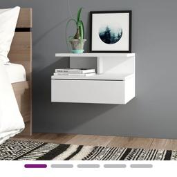 A used floating bedside cabinet, bought from Wayfair. Rrp 55.99.. brackets are included. Plse have a look at pics for dimensions. Looks very contemporary and had lots of compliments. Grab a bargain.
