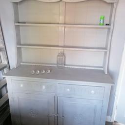 Has been painted with Annie solan grey chalk paint and varnished
4 crystal handles for drawers 
A little project but changing kitchen so needs to go ASAP
Both drawers and cupboard doors open
Collection only