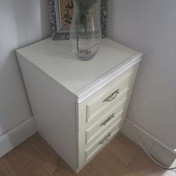 Selling x2 bedside tables with 3 drawers each, used but in good quality. Selling as the space on either side of the bed is too narrow and only one fits but otherwise really good and solid units.