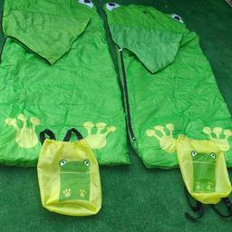 2x kids frog sleeping bags like new. roll up to a small bag. ideal for caming or sleepovers. pick up only. check out my other items.