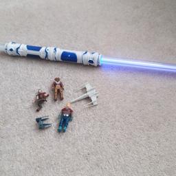 star wars figures x5 toys and light saber with flashing lights