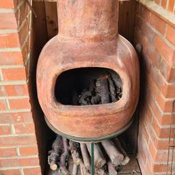 Garden new chimenea large complete with metal storage stand made from clay etc never used only as ornament collection whittlesey