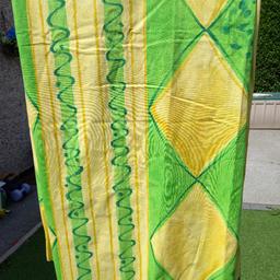 3 Heavy fully lined yellow + green curtains with tie backs. 62" wide x 70" drop. (NOT pairs) Please check out my other items for some bargains. Thanks