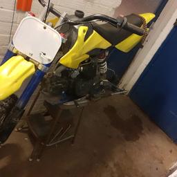110 semi auto pit bike needs a back wheel and a end can of the exhust and throttel cabel other than that it runs really well 


 will swap for pond stuff and   koi 