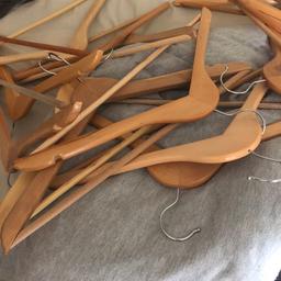 65 strong wooden hangers 

Some never used all good condition 

Paid £50 for 50 & rest was given to me 

60 normal hangers & 5 trousers hangers from IKEA (never used)