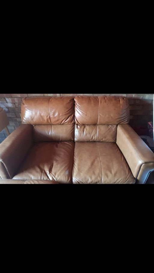 Buy & Sell South East London New Eltham - South East London - Photos for Leather Chestnut 2 Seater Sofa & pouffe