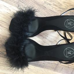Black fluffy heels