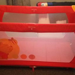 used twice in good clean condition. can provide a toddler bed bottom sheet if needed. this is big enough for 2 children. it's on 2 wheels easy to pull along like a suitcase. can be put up and down in no time