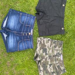 3 pairs of ladies shorts.
Black - new look size 12 (fits a size 10 as well)
Army and navy - bought from America, size 9 and 11 (around a size 10)
Washed and ready to be collected. 
Open to offers. 
Collection only. 