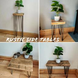 These beautiful tables look perfect in any room. Whether you want to use them as a side table, lamp stand, or plant stand, these tables are perfect. 

The table is complimented with 4 x bare steel hairpin legs. These legs are crafted from high quality, powder coated steel.
________________
LEG HEIGHT 

I can do your table with the following height legs. 

• 25cm 
• 35cm
• 40cm
• 71cm (+ £10)

Black legs = £5 extra 
________________
TABLE TOP DIMENSIONS/ PRICE

22 x 22cm = £59
40 x 22cm = £59
60 x 22cm = £69
80 x 22cm = £79
45 x 45cm = £69

Surface thickness = 3.5cm
________________
BESPOKE 

I'm more than happy to do bespoke pieces. If you'd like something specific making, drop me a message and I'll be happy to quote you a price. 
________________
COLLECTION/ DELIVERY 

Collection from Coppull/ Chorley (PR7 5BW). Can post for postage costs.
________________
SOCIAL MEDIA/ ETSY SHOP 

Etsy shop - RusticBySimon
Instagram - @rusticbysimon
Facebook - Rustic by Simon

Simon 🔨❤️