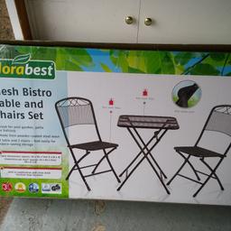 Patio Set
two chairs and table
heavy duty galvanized garden patio set
metal grey shade
comes with its box and fully in tact
all details on box

sold as seen
no refund or exchange
collection only
cash on collection