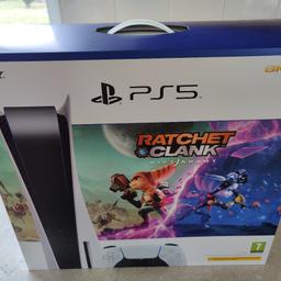 Brand new and sealed Sony PlayStation 5 Disc Console plus Ratchet and Clank Rift Apart bundle.

I can provide the receipt for this.

This can be collected from IG9, or I can deliver this via a next day delivery courier.

Thank you for viewing :)