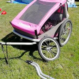 Verkaufe unseren geliebten Croozer for Two in pink, sehr selten. Dabei ist das Joggerrad, Buggyrad, 2 Kupplungen, Fahne,  Kleinkind-Polster und Babyhängematte. Hintere Reifen wurden erst erneuert (Schwalbe)