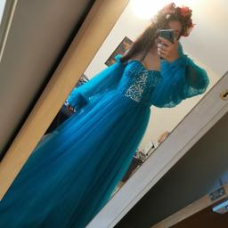 Prom, maxi, wedding, bridesmaid, photography Dress. Size S-M or 8-14. i was wear this dress just once for 1h at photoshoot. the dress is made to order. the back of the dress is laced, so it is easy to adjust the size. The color is closer to green, but in the pictures it looks blue.The dress is very fluffy and airy