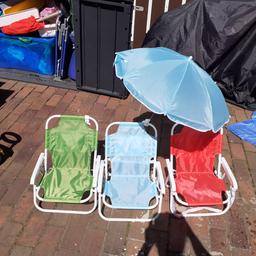 3 foldable chairs with umbrellas brand new never used