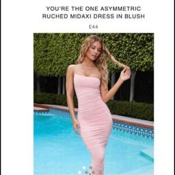 Oh polly ‘you’re the one asymmetric ruched midaxi dress in blush’ 

Size 8 

Looks amazing on and so comfortable to wear. 

Only worn once, for a few hours.
 
Still have the box it came in