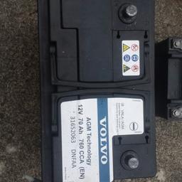 used battery, Genuine volvo battery very good condition charged replaced not 6mths ago . heavy duty came from s60 diesel. L 27cm D17cm H19cm
Also smaller stop start battery 15cm long 9cm 10 deep also volvo holds charge.b38 collection.main batt £30 smaller £17.