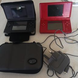2x Nintendo DS lite 1 in black with leather case and the other in red with madcatz case both working and in good condition comes with 1 charger that works for both of them and 13 games