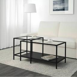 Set of 2 black with glass can be pushed together to save space