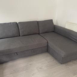 Preloved sofa,can be made into a sofa bed, has storage underneath. 
230cm(L) x 147cm 
Few spilled marks ( kids) that need some cleanup or they can be replaced from IKEA.  
Side arm has a dent, doesn’t affect the usage. Also there’s one missing spring from the seating area, feels lower than the rest of the seats, it could be easily replaced, hence the price. 
Must go ASAP
Collection only, you will need a van