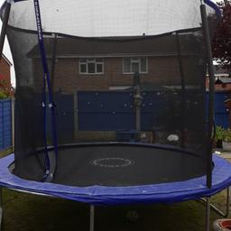 10 Ft Trampoline, some slight damage to post foam and on one side a slight string snap to attach the netting. This has been replaced using wire. Please see picture which show the wear and tear.
Has been taken down each winter, so there are no rips within the net.
This has been a loved toy, but is no longer played with.
It has been taken down ready for collection.

Cash and collection only.